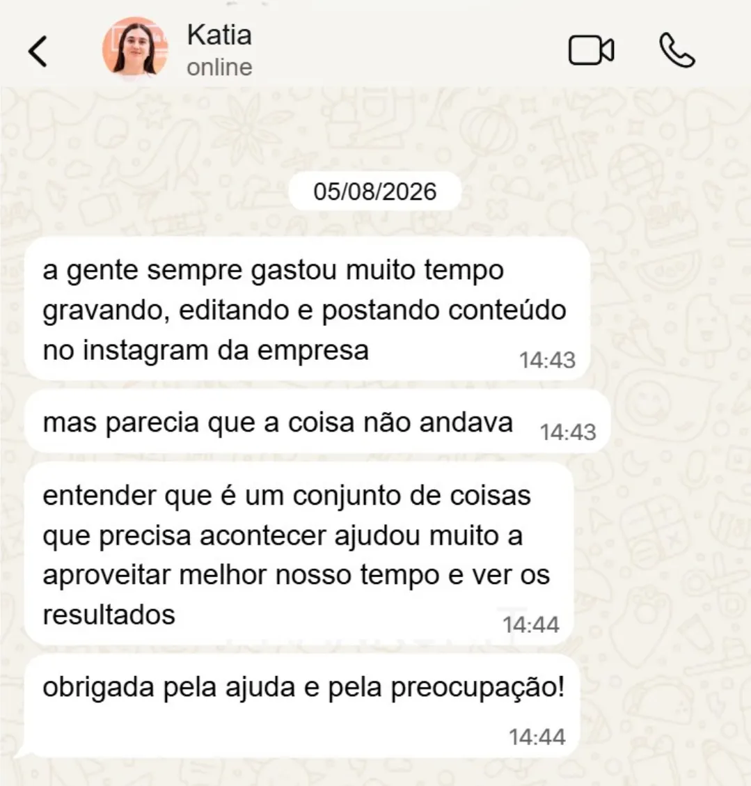 Print de conversa no WhatsApp com feedback sobre a aplicação do método — depoimento 1
